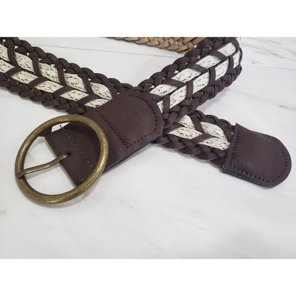 Leather Belt Braided Brass Buckle Boho Brown beach y2k festival SIZE‎ 0 lace - Picture 1 of 6